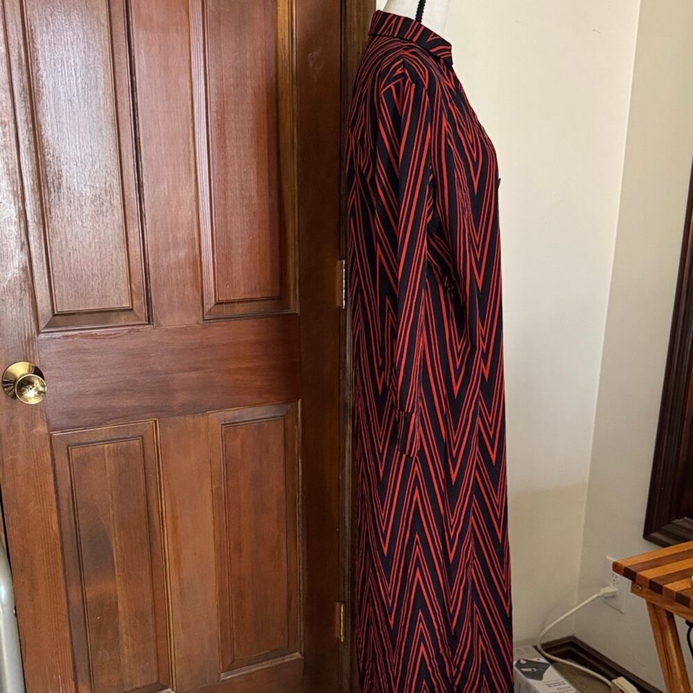 Top Shop | Blue and Red Chevron Button Front Midi Dress Size 6 - Picture 7 of 13